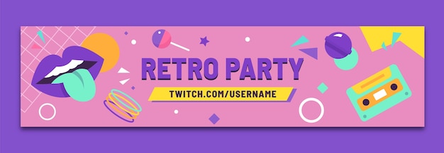 Gratis vector platte ontwerp kleurrijke 90s party twitch banner