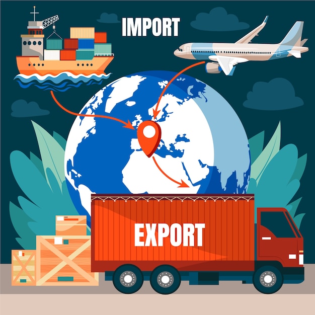 Gratis vector platte ontwerp kleurrijke import en export