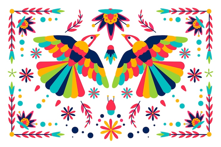 Gratis Vector platte ontwerp kleurrijke mexicaanse concept voor behang