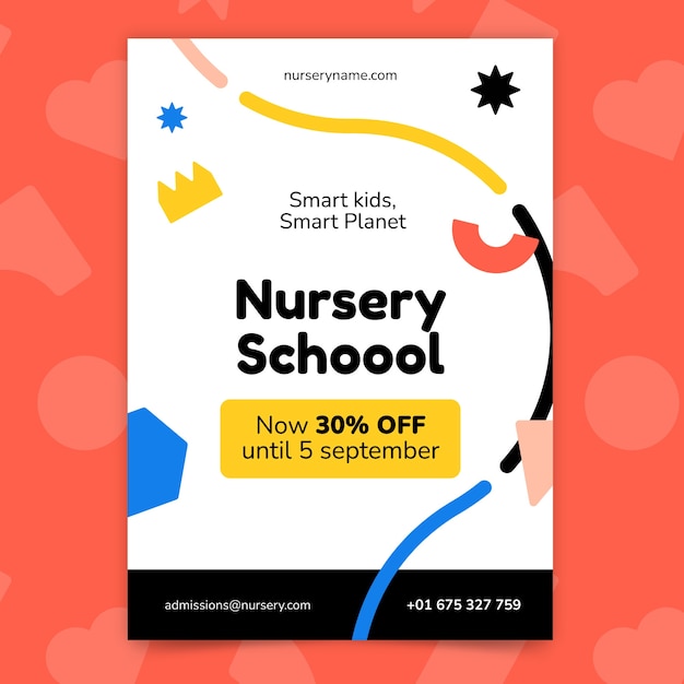 Gratis vector platte ontwerp kleuterschool poster