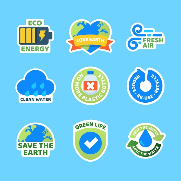 Gratis vector platte ontwerp klimaatverandering badges collectie