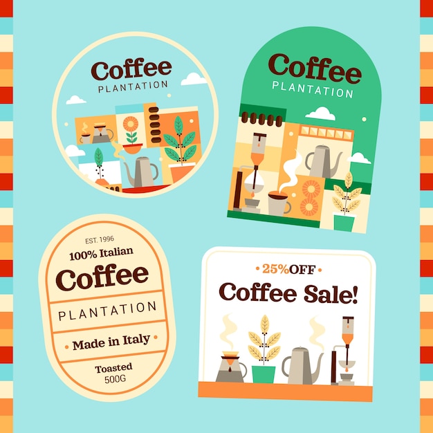 Gratis vector platte ontwerp koffieplantage-badges