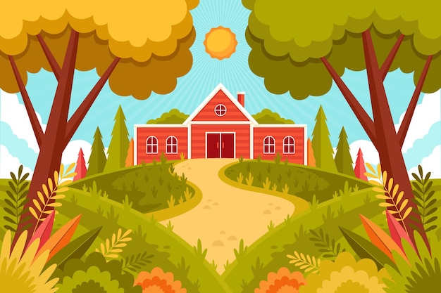 Gratis vector platte ontwerp landschapsillustratie