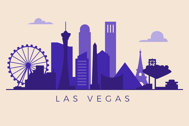 Gratis vector platte ontwerp las vegas skyline silhouet