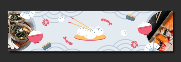 Gratis vector platte ontwerp lekker aziatisch eten twitch bannermalplaatje