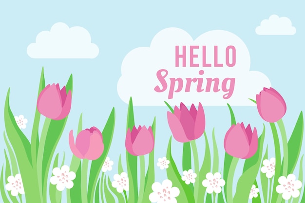 Platte ontwerp lente achtergrond met tulpen