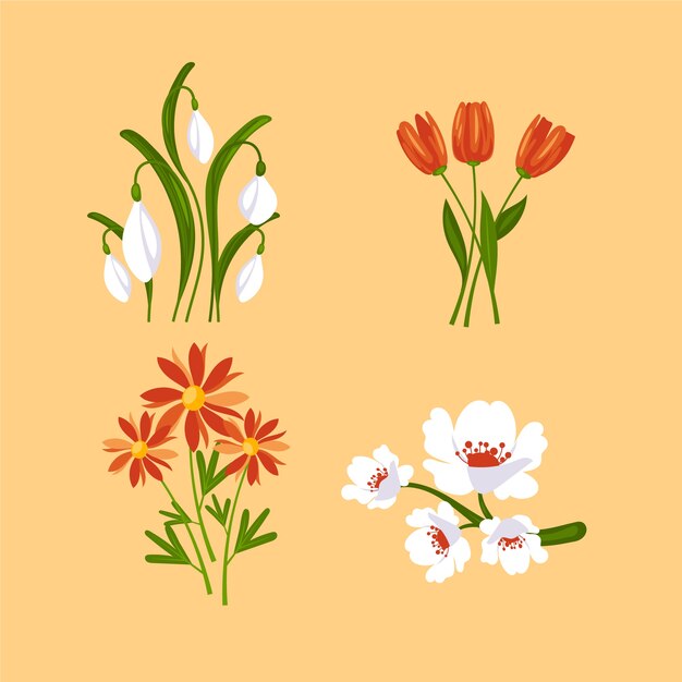 Platte ontwerp lente bloemencollectie