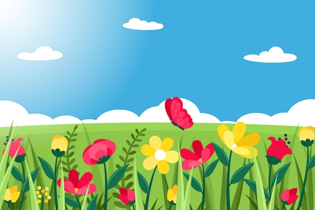 Gratis vector platte ontwerp lente landschap concept