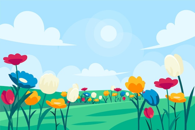 Gratis vector platte ontwerp lente landschap