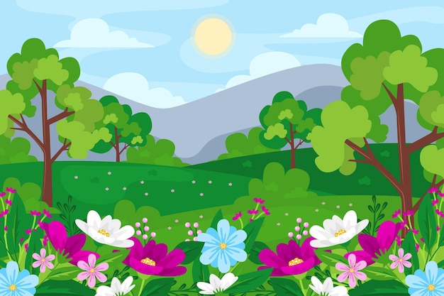 Gratis vector platte ontwerp lente landschap