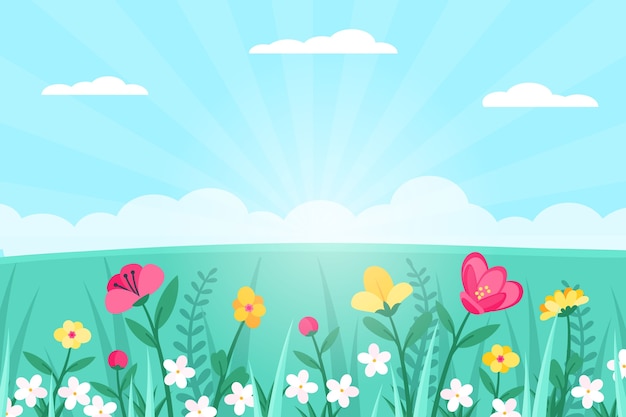 Gratis vector platte ontwerp lente landschapsthema