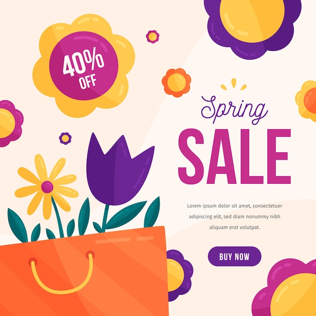 Gratis vector platte ontwerp lente verkoop met kleurrijke bloemen