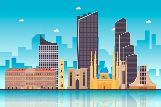 Gratis vector platte ontwerp libanon skyline