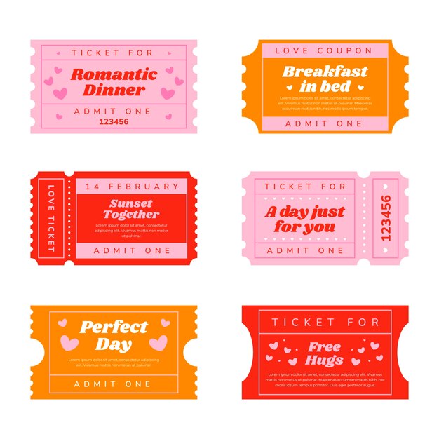 Platte ontwerp liefde coupons set