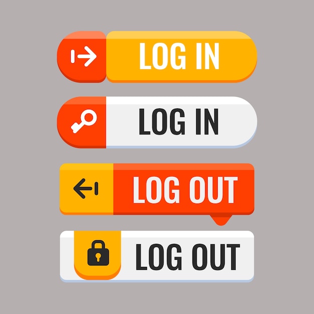 Gratis vector platte ontwerp login en logout knoppen ingesteld