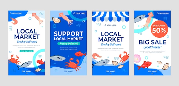 Platte ontwerp lokale markt instagram-verhalen