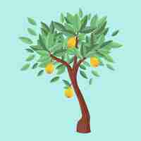 Gratis vector platte ontwerp mangoboom met fruit en groene bladeren