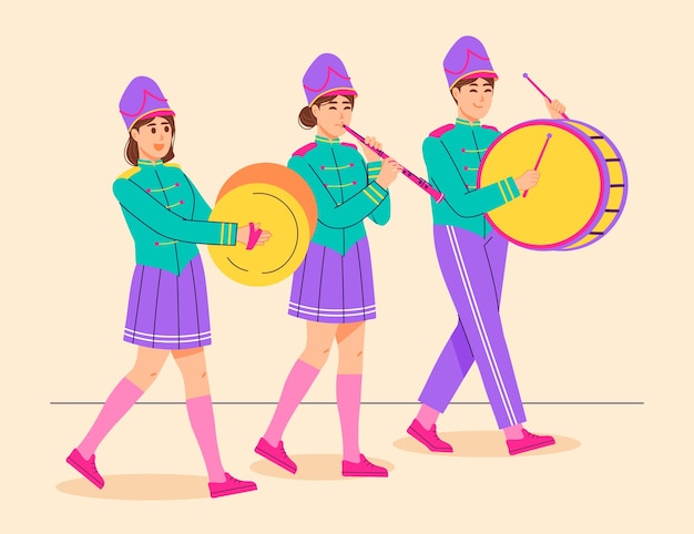 Gratis vector platte ontwerp marching band illustratie