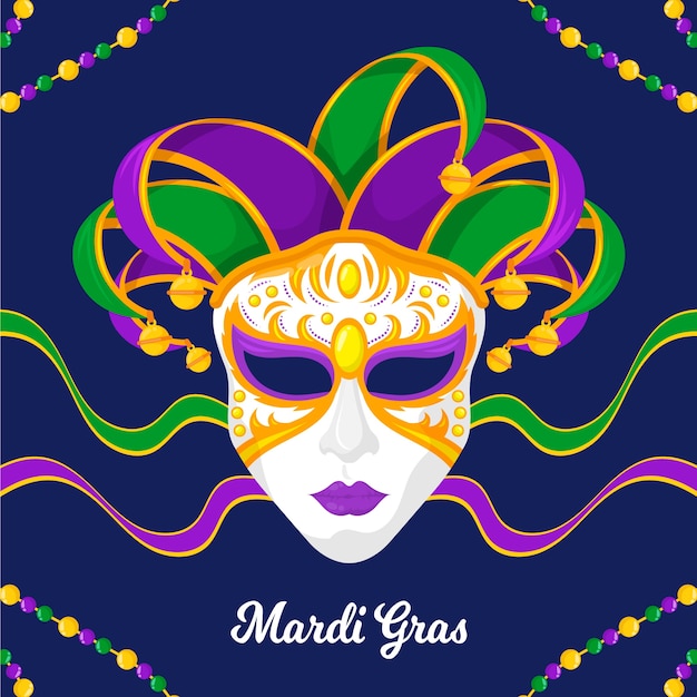 Gratis vector platte ontwerp mardi gras kleurrijk masker