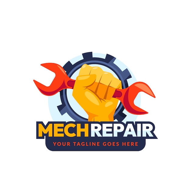 Gratis vector platte ontwerp mechanische reparatie logo-ontwerp