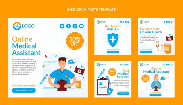 Gratis vector platte ontwerp medische assistent instagram posts