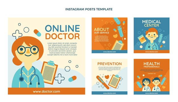 Gratis vector platte ontwerp medische instagram-berichten