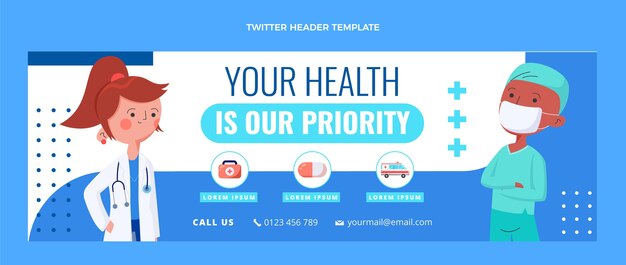 Gratis vector platte ontwerp medische twitter header