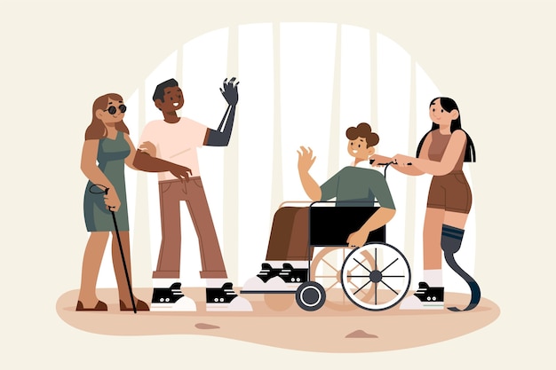 Gratis vector platte ontwerp mensen met een handicap in een kamer