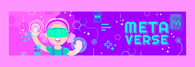 Gratis vector platte ontwerp metaverse twitch banner