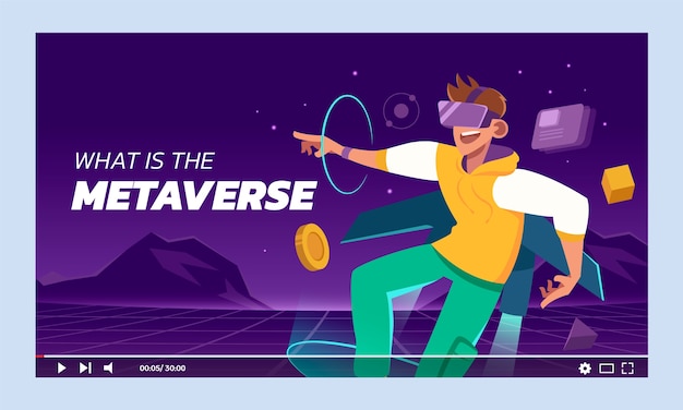 Gratis vector platte ontwerp metaverse youtube-thumbnail