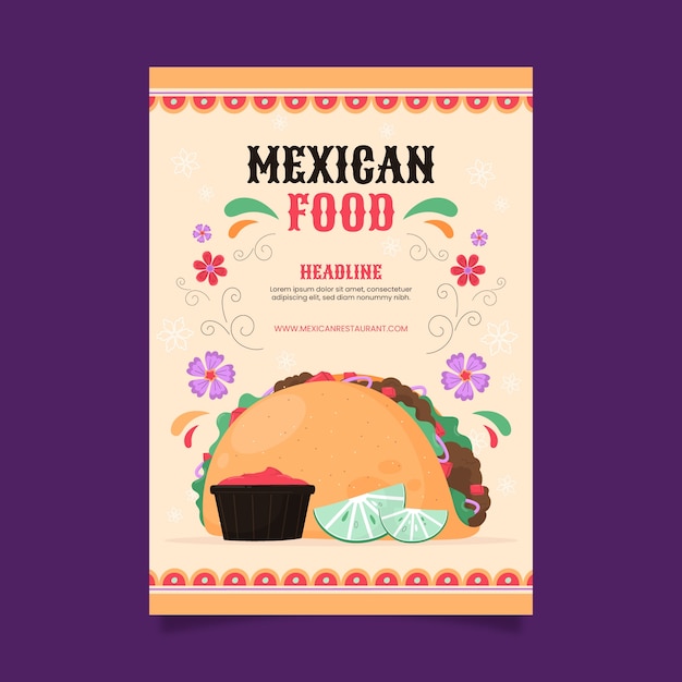 Gratis vector platte ontwerp mexicaans restaurant poster