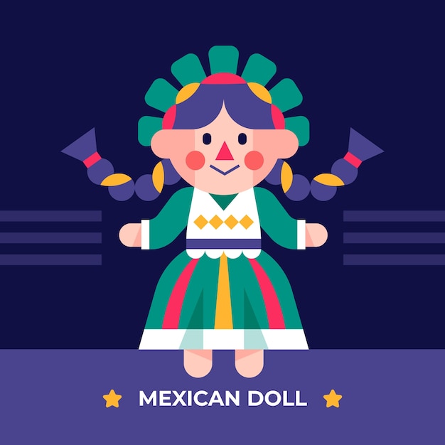 Platte ontwerp mexicaanse pop illustratie