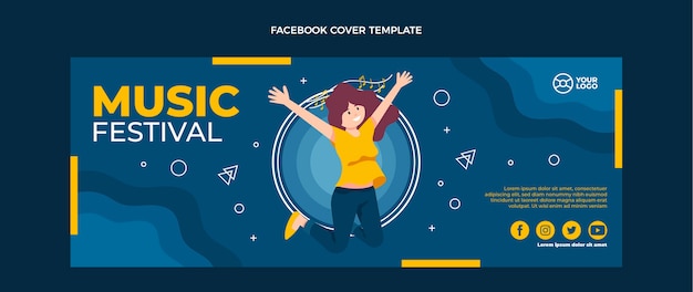 Platte ontwerp minimal music festival facebook cover