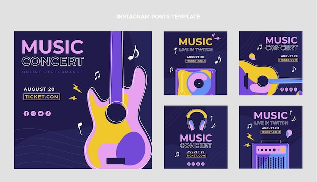 Gratis vector platte ontwerp minimal music festival instagram-berichten