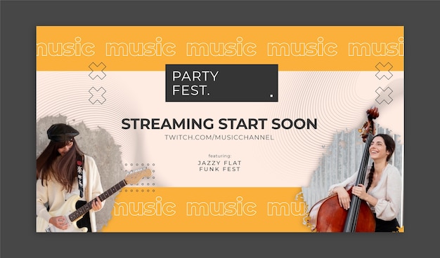 Gratis vector platte ontwerp minimal music festival twitch achtergrond