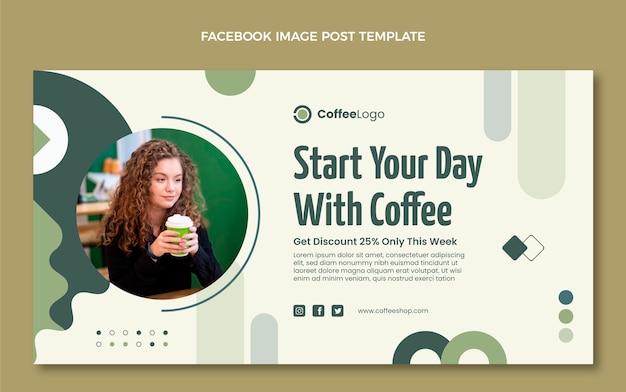 Gratis vector platte ontwerp minimale coffeeshop facebook-sjabloon