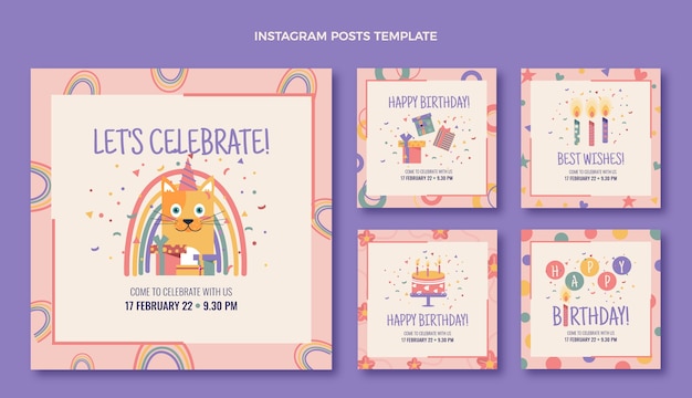 Platte ontwerp minimale verjaardag instagram-berichten