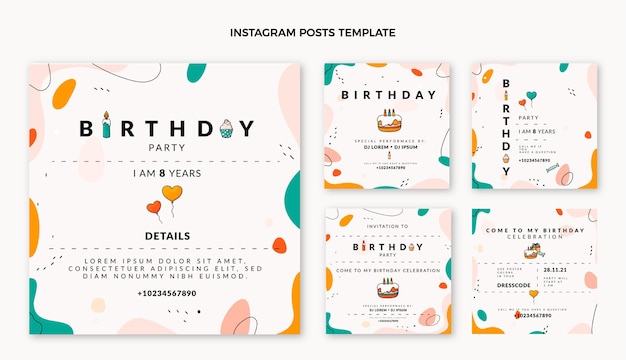 Gratis vector platte ontwerp minimale verjaardag instagram posts