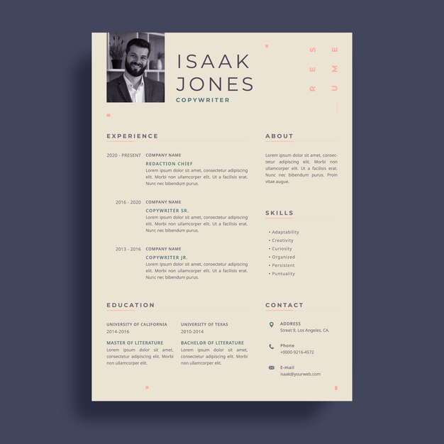 Gratis vector platte ontwerp minimalistische retro cv-template