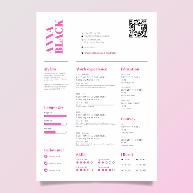 Gratis vector platte ontwerp minimalistische retro cv-template