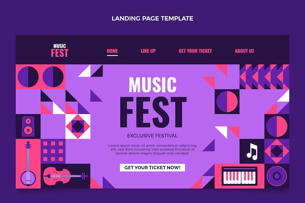 Platte ontwerp mozaïek muziekfestival bestemmingspagina sjabloon