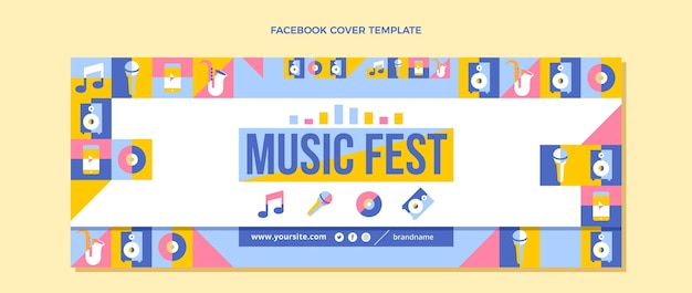 Gratis vector platte ontwerp mozaïek muziekfestival facebook cover