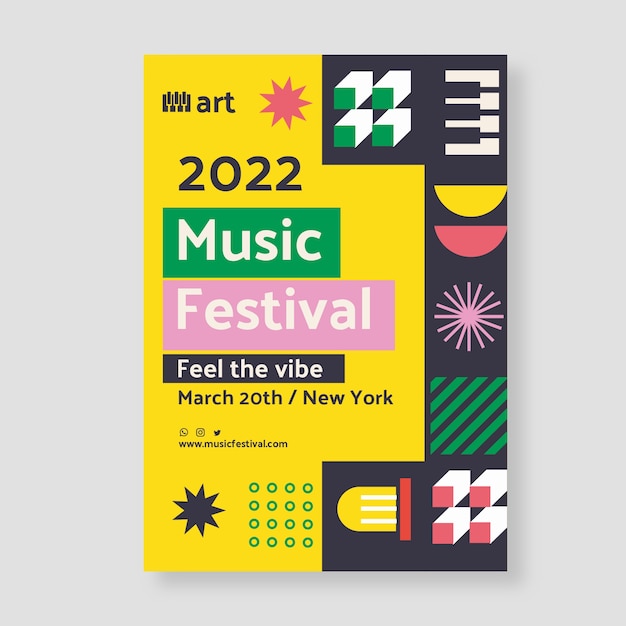 Gratis vector platte ontwerp mozaïek muziekfestival uitnodiging