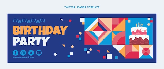 Gratis vector platte ontwerp mozaïek verjaardag twitter header