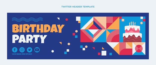 Platte ontwerp mozaïek verjaardag twitter header