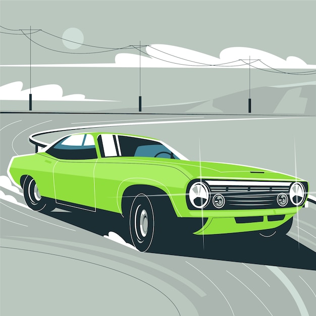 Gratis vector platte ontwerp muscle car illustratie