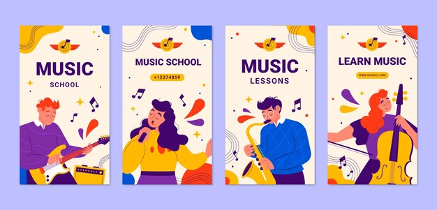 Platte ontwerp muziekschool instagram verhalen sjabloon