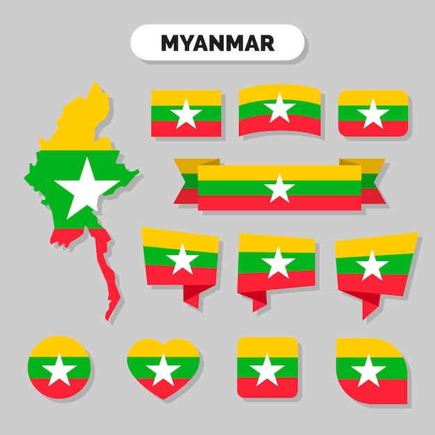 Gratis vector platte ontwerp myanmar nationale emblemen