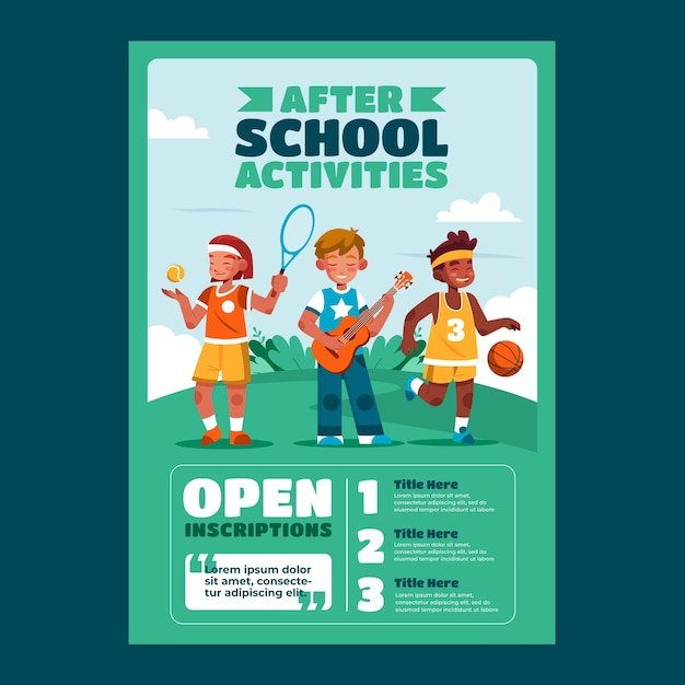 Gratis vector platte ontwerp naschoolse activiteiten poster