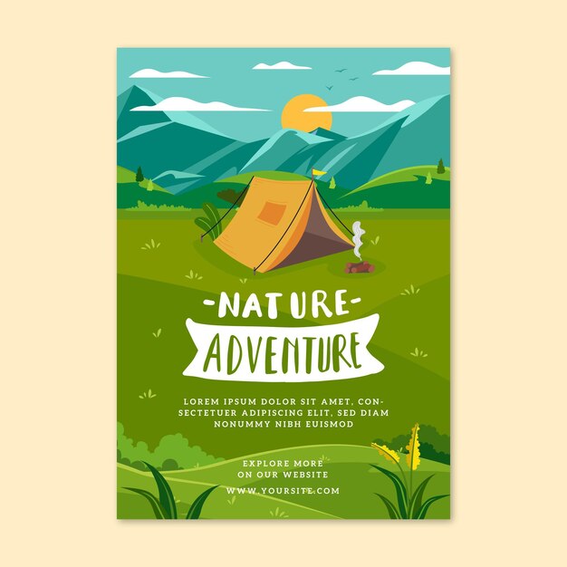 Gratis vector platte ontwerp natuur avontuur flyer